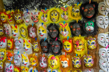 Animal Mask or Horror Mask or Halloween Mask selling at Mamallapuram or Mahabalipuram in Tamil...