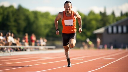 Obraz premium Disabled athletes, disabled runners,Athletes in a stadium race around a running track in a blur of speed
