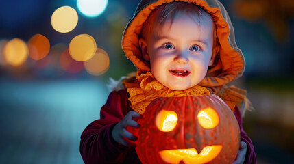 Fototapeta premium little kids for Halloween and pumpkin