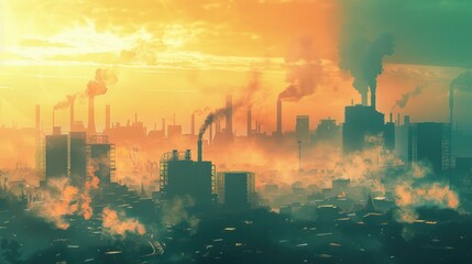 Factory spewing smoke pollutes the twilight sky