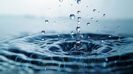 Close-up of a water droplet creating ripples and splashes.