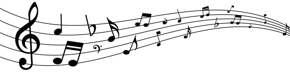 Music notes wave illustration. Vector Illustration.