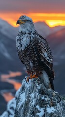 Fototapeta premium Wyvern eyries, mountain guardians, watchful skies, high perch, morning vigil, draconic watch