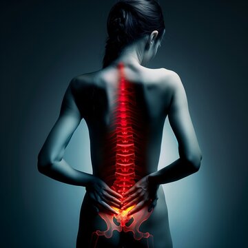 背中と腰の骨格を二重露光した痛みのイメージ
