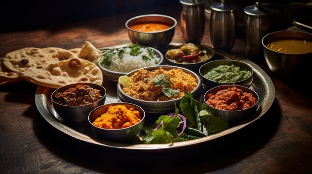 Indian food concept, various Indian food on the table