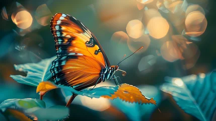 Fotobehang Butterfly on dandelion field © Iggy
