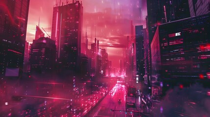 Fototapeta na wymiar Futuristic Neon City Skyline with Vibrant Concept Art Advertisements Attracting Urban Consumers