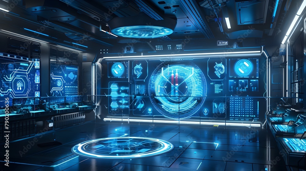 Aufkleber futuristic research lab with sleek interfaces and holographic data analysis displays