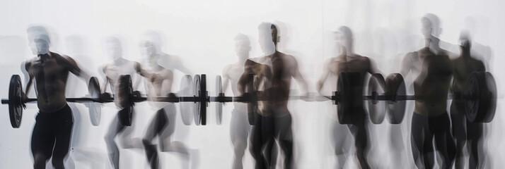 a long exposure photograph of multiple people powerlifters, motion blur