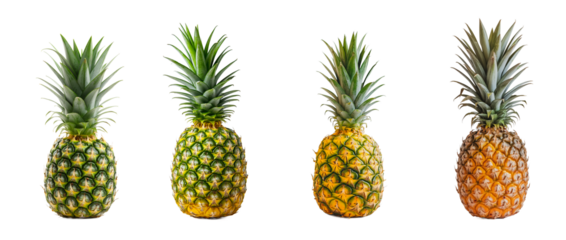 Set of realistic ripe pineapple separately isolated on transparent or white background