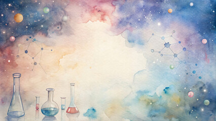Blue Sky Watercolor: Abstract Science Glass Bottle with Cloudy Texture - obrazy, fototapety, plakaty
