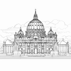 Obraz premium Basilica of Saint Peter hand-drawn comic illustration. Saint Peter's Basilica. Vector doodle style cartoon illustration