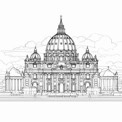 Basilica of Saint Peter hand-drawn comic illustration. Saint Peter's Basilica. Vector doodle style cartoon illustration