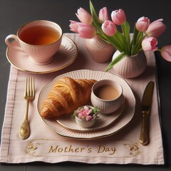 Mother's Day Breakfast with Tulips and Pastry
