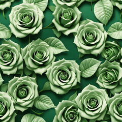 pattern with green roses on green background