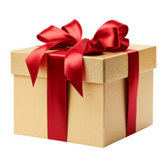 Obraz premium paper gift box with red ribbon isolated on transparent background cutout