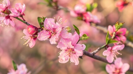 Obraz na płótnie Canvas Blossoms of pink peach tree in the backyard