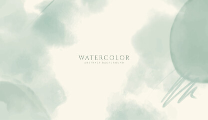 Abstract horizontal watercolor background. Neutral green colored empty space background illustration