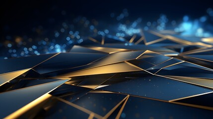 3d rendering of gold and blue abstract geometric background. Scene for advertising, technology,...