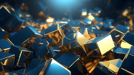 3d rendering of gold and blue abstract geometric background. Scene for advertising, technology, showcase, banner, game, sport, cosmetic, business, metaverse. Sci-Fi Illustration. Product display - obrazy, fototapety, plakaty