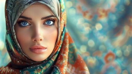 portrait of a beautiful woman in hijab with bokeh background in high resolution