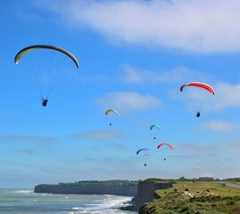 Sundown on Cliffs: Paragliders over the Sea