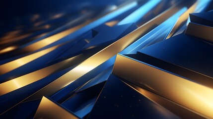 Naklejka premium 3d rendering of gold and blue abstract geometric background. Scene for advertising, technology, showcase, banner, game, sport, cosmetic, business, metaverse. Sci-Fi Illustration. Product display