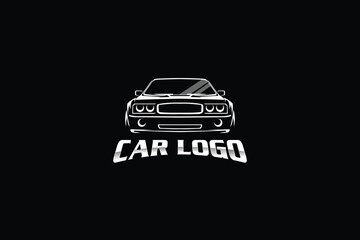 Car logo vector with front view car on black background