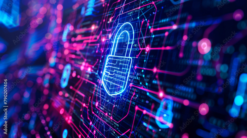 Poster cybersecurity and information or network protection. future cyber technology web services for busine