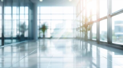 Sunny Corporate Office Interior with Glass Walls