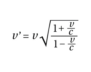 Relativistic Doppler Effect Formula  on the white background. Education. Science. School. Formula. Vector illustration.