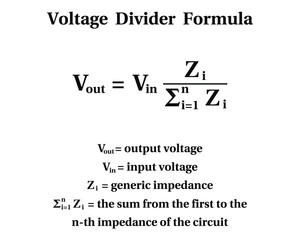 Voltage divider Formula on the white background. Education. Science. School. Formula. Vector illustration.