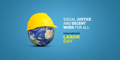 Happy Labour Day concept. 1st May- International labor day 3d concept. Labor safety and right at...