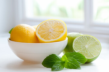 healthy and sour lemon and lime halfs full of vitamins and antioxidants