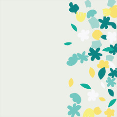 Fashionable frame of flowers. Spring background design, colorful bright flowers, decorative beautiful garden. Place for text. Design for postcard, invitation, web. Vector illustration