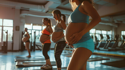 Pregnant women at gym. - obrazy, fototapety, plakaty