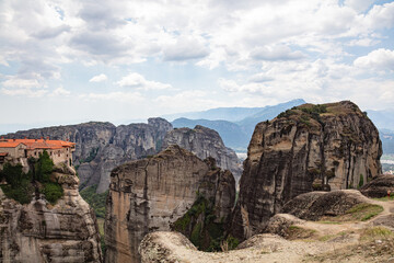 Greek monasteries on the top of the mountain, Meteora - obrazy, fototapety, plakaty