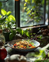 Vegetarian Delights, Colorful Cuisine on Ceramic Plate
