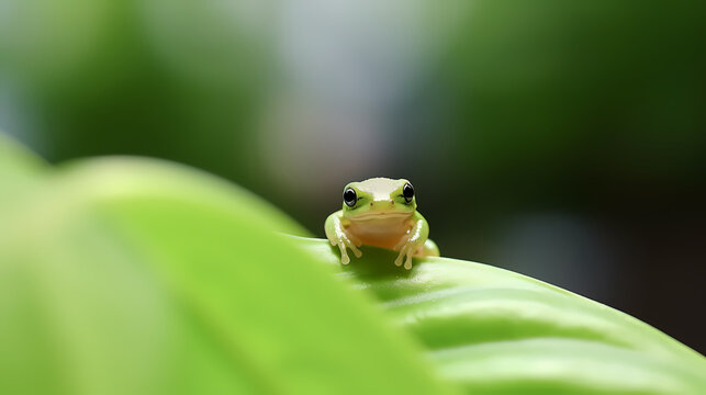 Close-up of a small green frog sitting on a finger