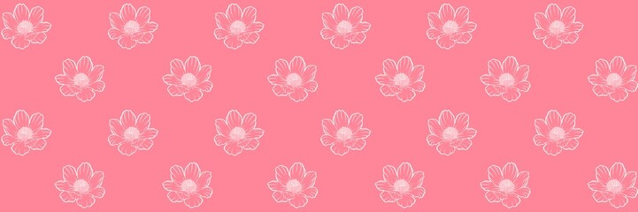 Seamless floral pattern adonis line graphic spring summer cute romantic contour pink pastel dots flowers white simple surface - obrazy, fototapety, plakaty