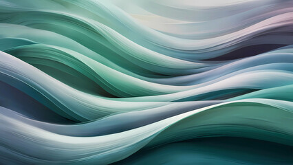 Mezcla armónica de azules suaves y verdes: una ilustración que fluye en una ola de tranquilidad, tejiendo texturas sedosas y curvas reconfortantes - obrazy, fototapety, plakaty