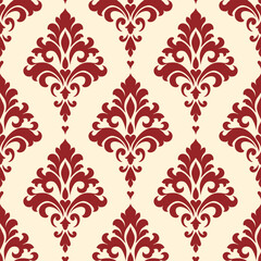 Red and beige damask vector seamless pattern. Vintage, paisley elements. Traditional, Turkish motifs. Great for fabric and textile, wallpaper, packaging or any desired idea.