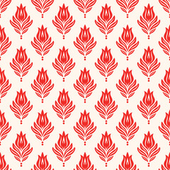 Red and white floral seamless pattern. Abstract vector ornament template. Paisley elements. Great for fabric, invitation, background, wallpaper, decoration, packaging or any desired idea.