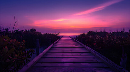 Lonely Wooden Pathway into the Glorious Sunset Horizon