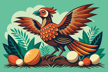 bird with eggs vintage illustration vector set