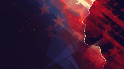 Artistic America's Independence day background with stars on red and blue with a proud person head silhouette