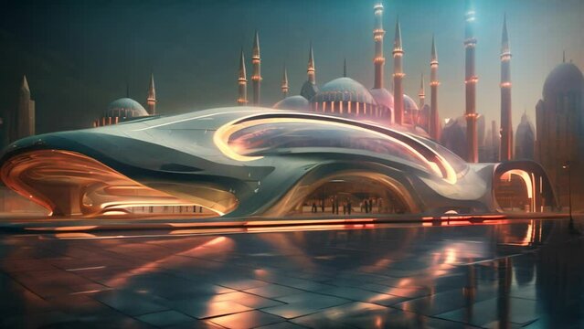 Innovative Journey: Futuristic Sedan Embracing Istanbul's Blue Mosque. Generative ai