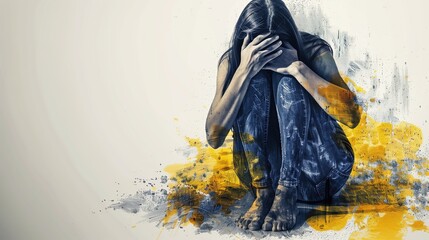 Rough Art Illustration: Distressed Young Woman in Depression