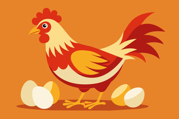 Chicken with eggs vintage illustration vector set