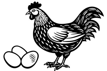 Chicken with eggs vintage illustration vector set